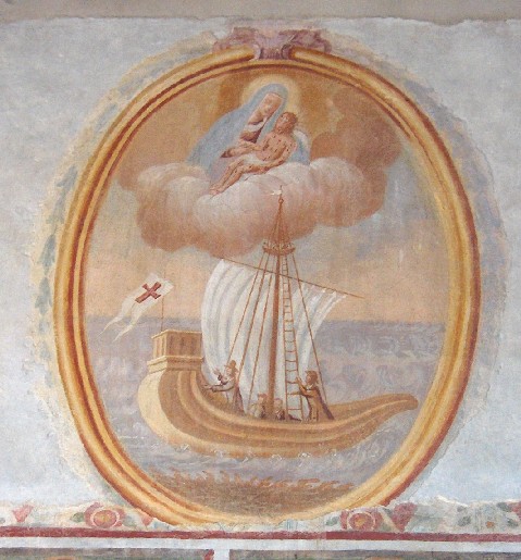 La nave raffigurata in un ex voto sulla parete sinistra