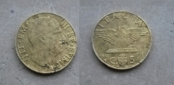 Moneta del 1941, che testimonia la presenza di persone nella zona