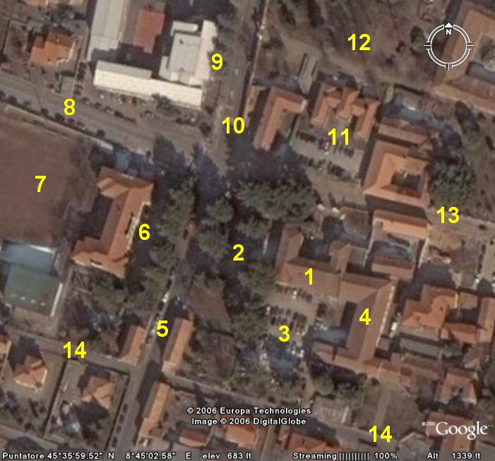 Il Municipio e le scuole viste da satellite