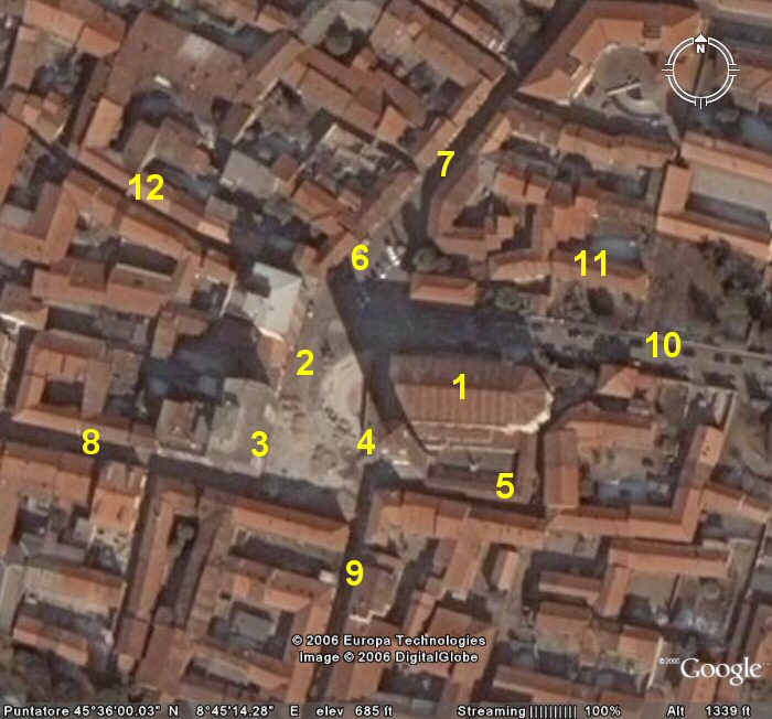 La piazza Sant'Ambrogio vista da satellite