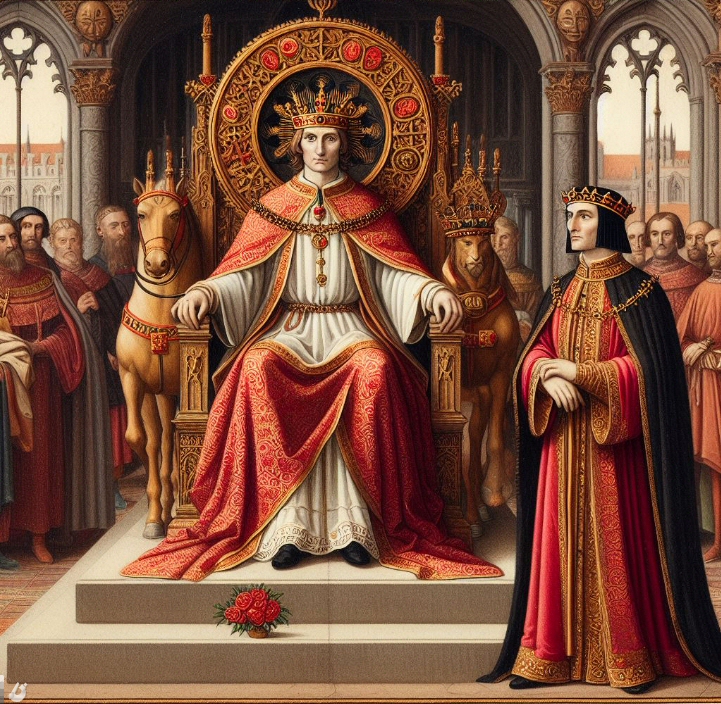 L'Imperatore Enrico VII in trono con accanto il suo Arcicancelliere Dante Alighieri