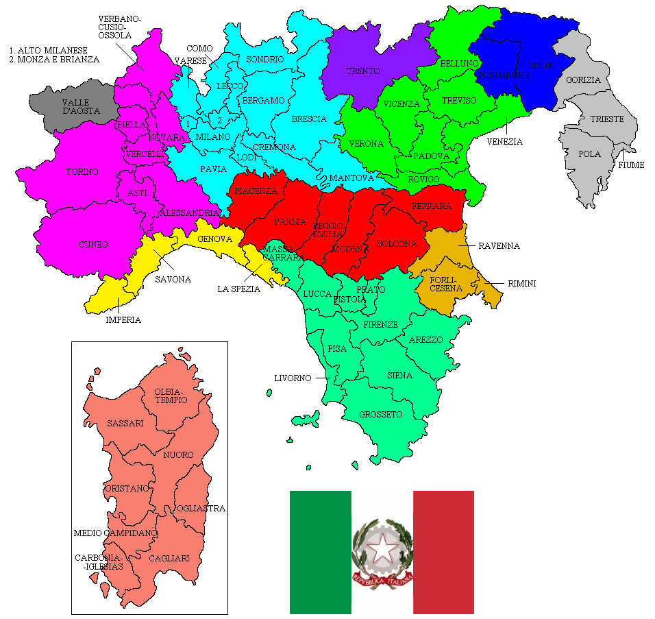 Le regioni e le province della Repubblica di Italia del Nord