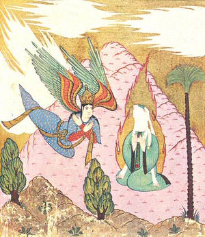 Maometto riceve la Rivelazione da parte dell'arcangelo Gabriele, miniatura araba