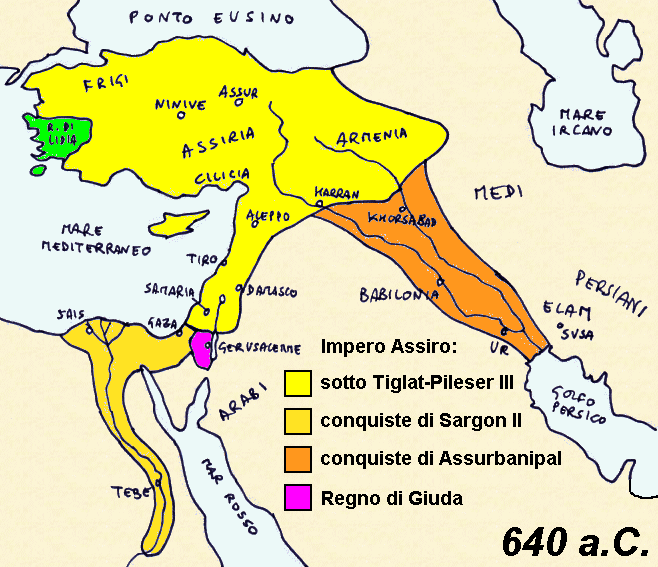Massima espansione dell'Impero Assiro sotto Assurbanipal (grazie a William Riker)