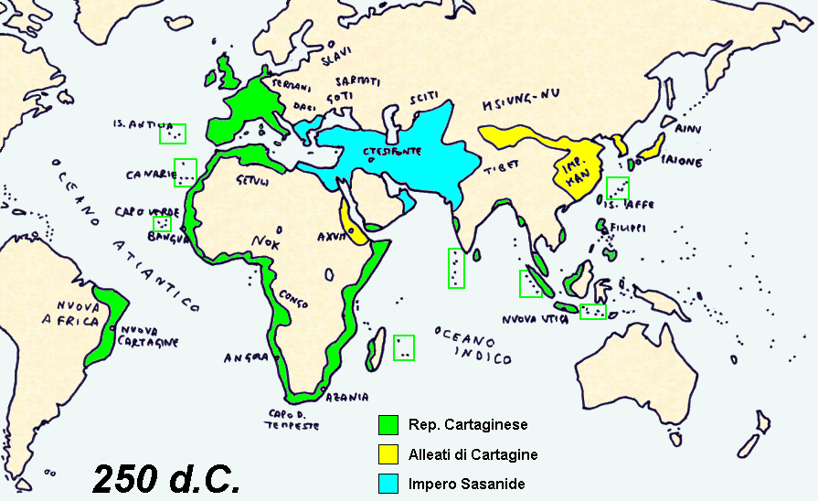 L'impero coloniale cartaginese nel 250 d.C.