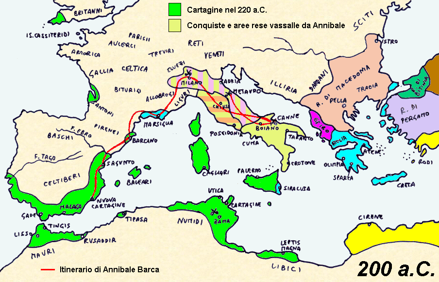 Estensione della Repubblica Cartaginese dopo la spedizione in Italia di Annibale