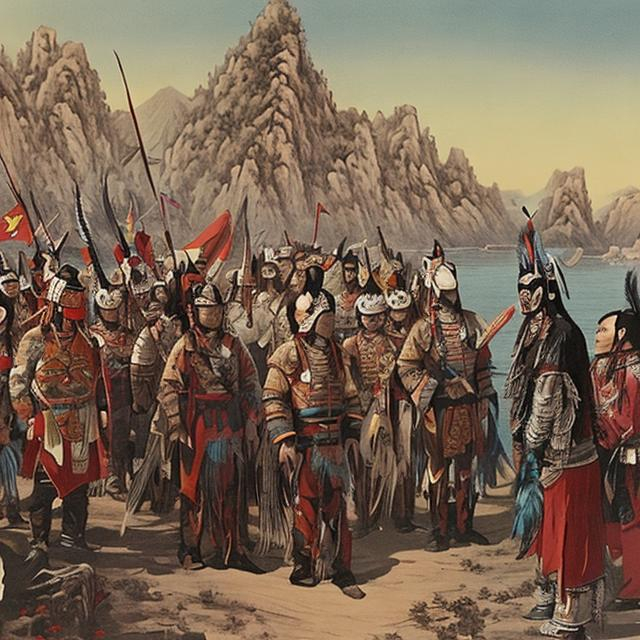 Zheng He sbarca in California ed incontra i Nativi Americani (creata con openart.ai)