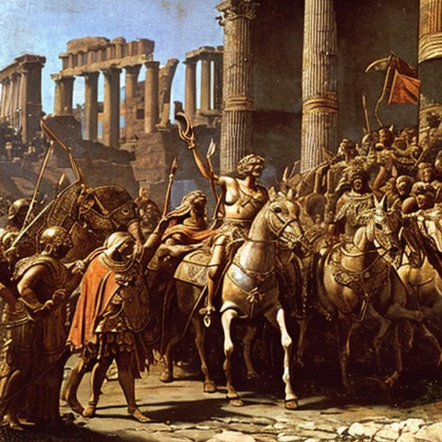 Alessandro Magno entra a Roma da conquistatore (immagine creata con openart.ai)