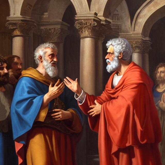 San Pietro a colloquio con Lucio Anneo Seneca (creata con openart.ai)