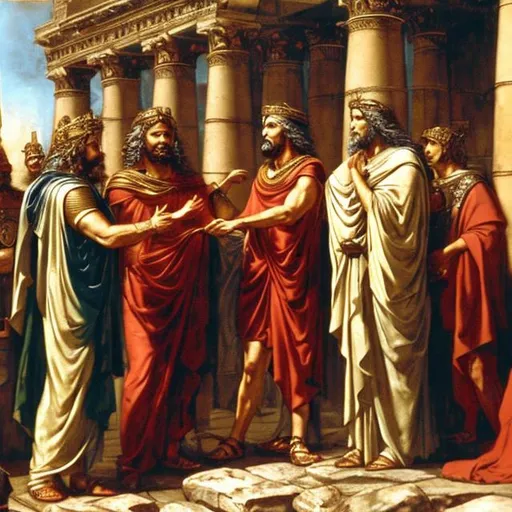 Priamo ed Ettore accettano la resa di Agamennone e Menelao (immagine creata con openart.ai)
