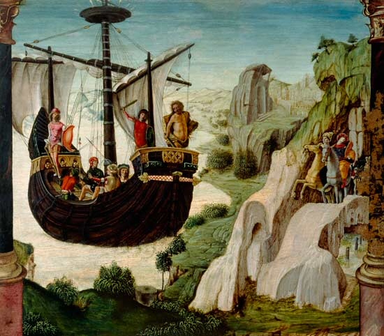 Lorenzo Costa, La nave di Argo con i prodi di Davide giunge a Dedan, 1485, Museo Eremitani, Padova