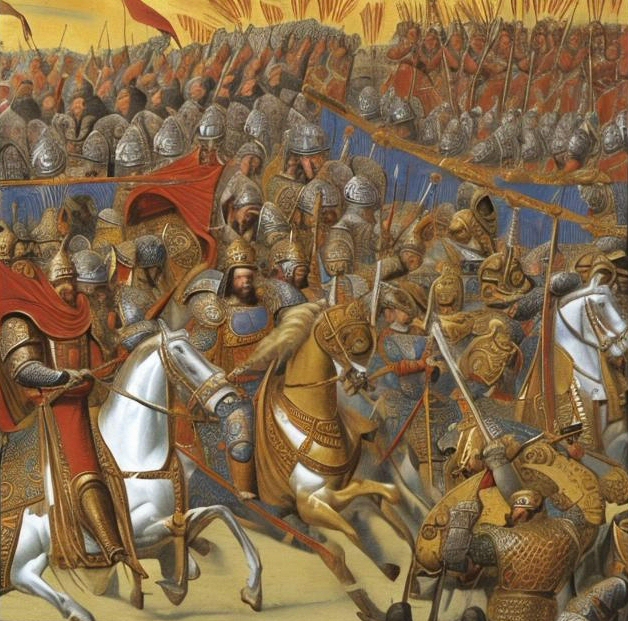 La vittoria di Re Totila nella Battaglia di Tadinum (immagine creata con openart.ai)