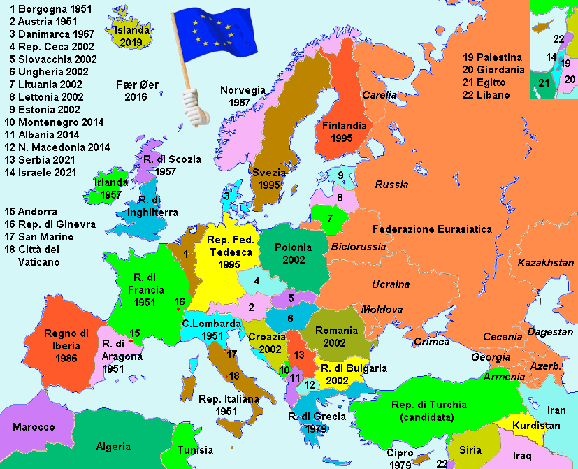 Gli stati dell'Unione Europea con data di adesione