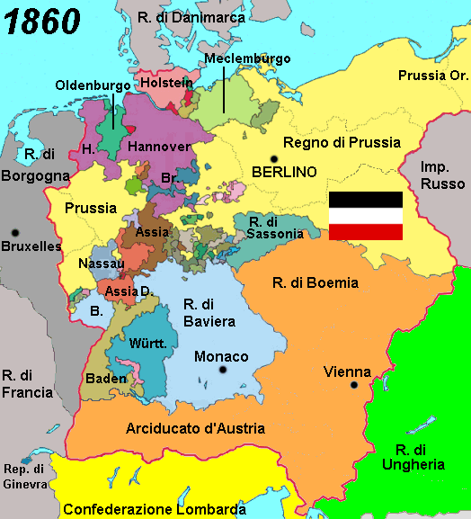 Il nuovo Impero di Germania (in rosso, i suoi confini)