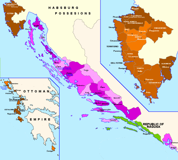 Mappa dell'Istria e della Dalmazia lombarde (cliccare per ingrandire)
