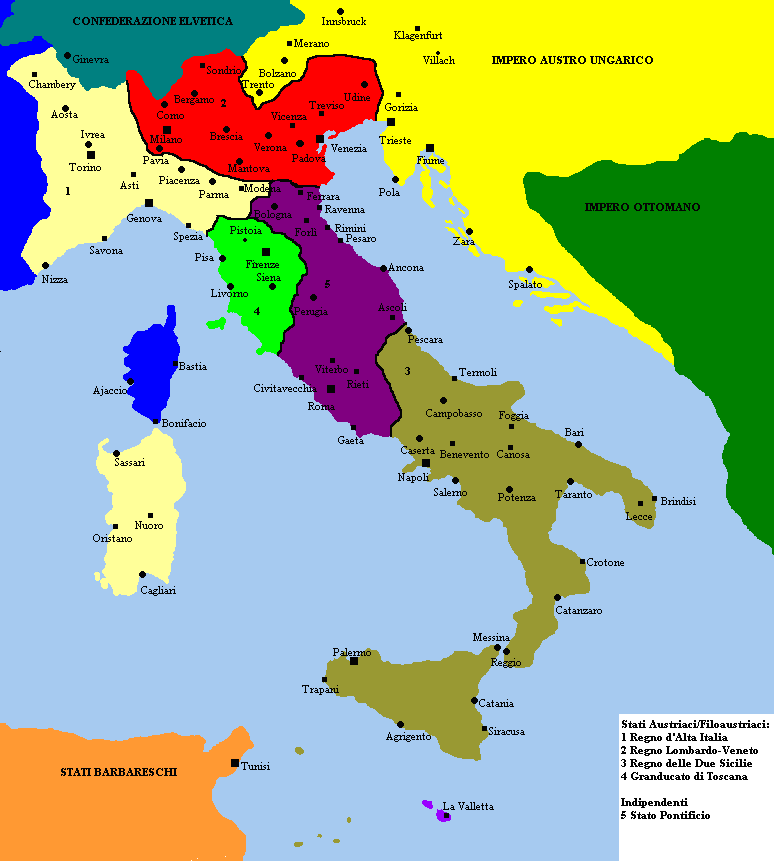 La penisola italiana nel 1848