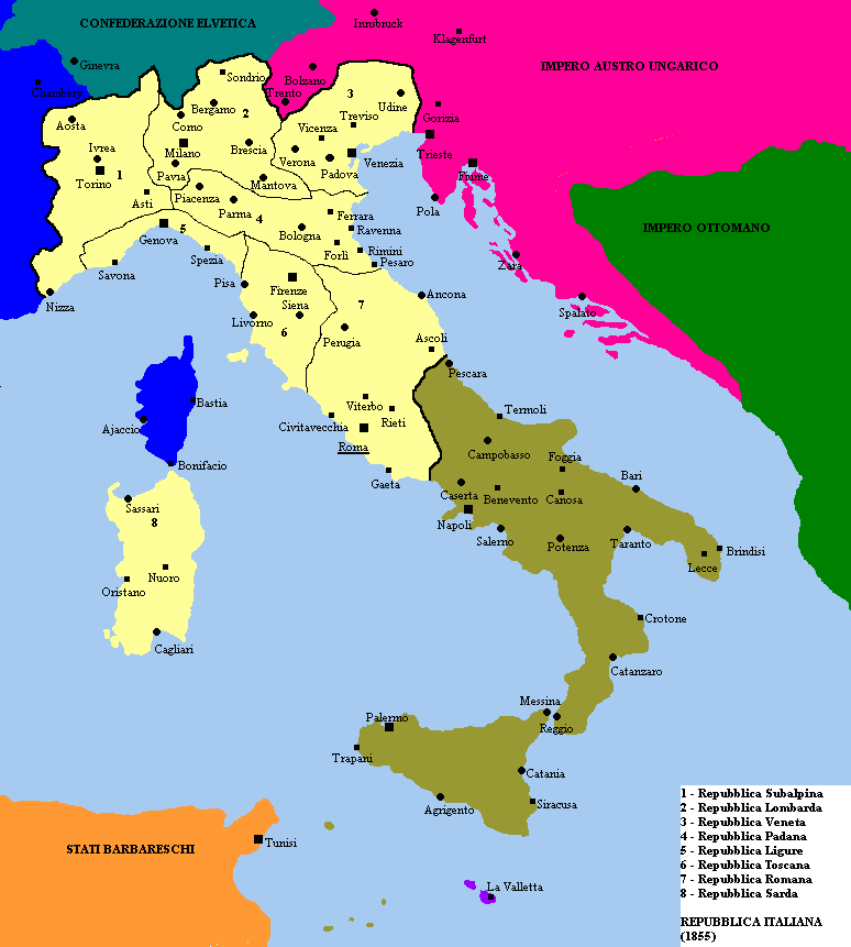 La penisola italiana nel 1855