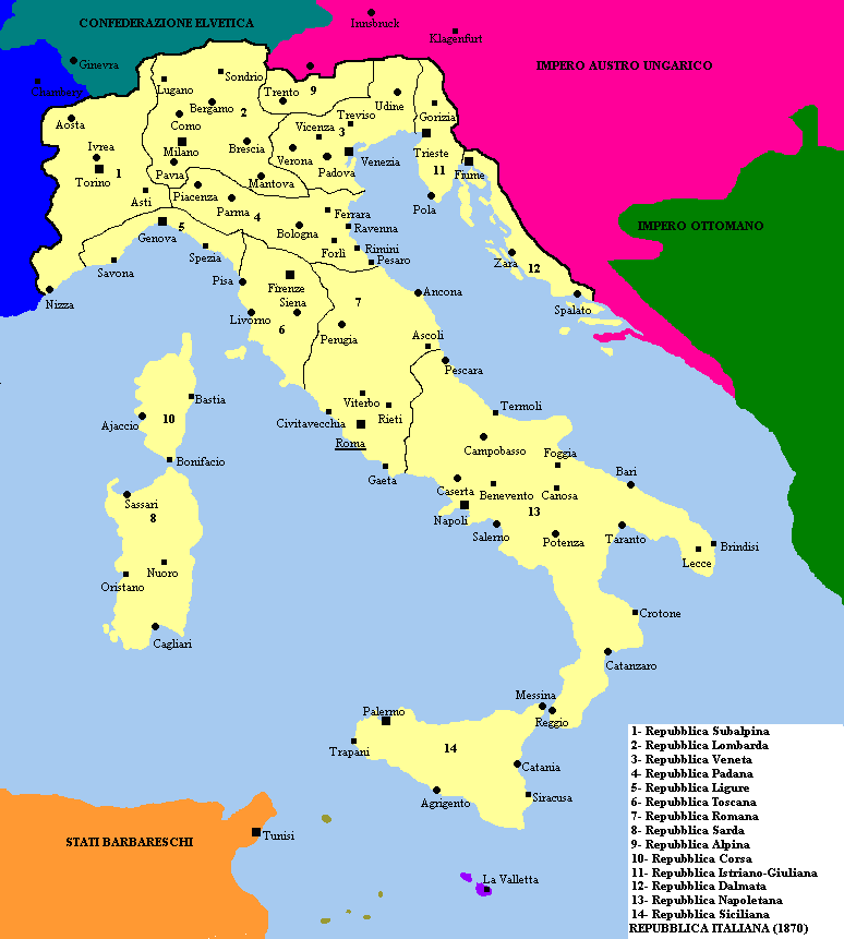 La penisola italiana nel 1870