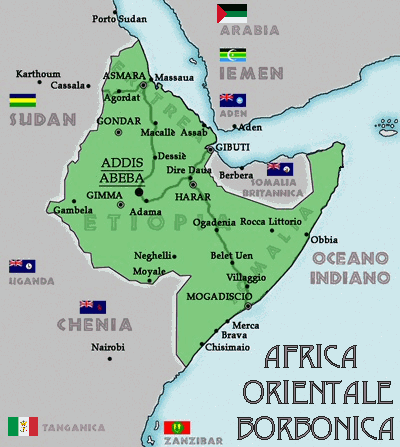 Mappa d'epoca dell'Africa Orientale Borbonica (AOB)