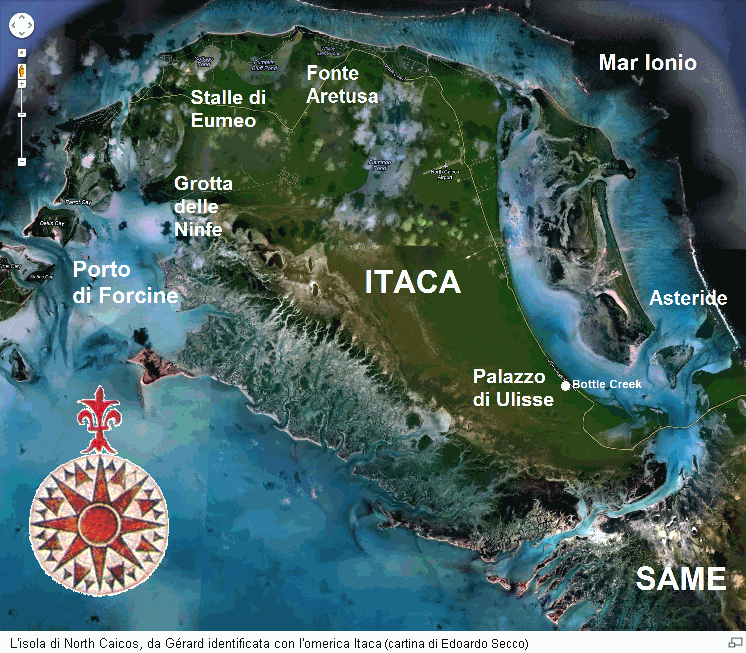 L'isola di North Caicos, da Grard identificata con l'omerica Itaca (cartina di Edoardo Secco)
