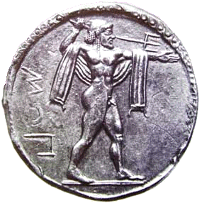 Moneta di Paestum del V secolo a.C. raffigurante Poseidone