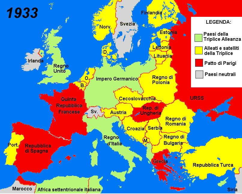 L'Europa nel 1933, di nuovo divisa in due blocchi contrapposti