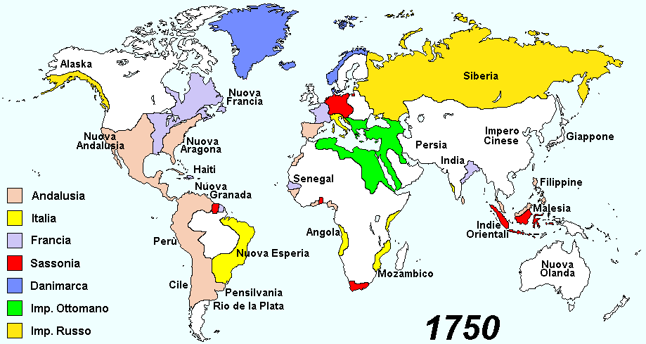 Gli imperi coloniali nel 1750