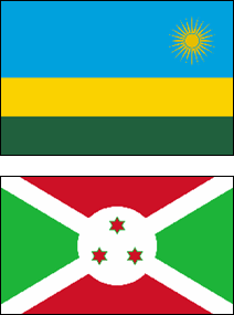 Bandiere degli Stati del Rwanda (sopra) e del Burundi (sotto)