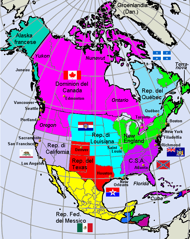 Mappa del Nordamerica nel 1970