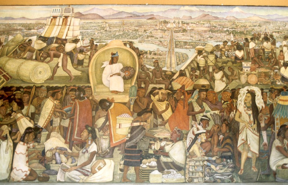 La capitale azteca Tenochtitlàn in un grande murale di Diego de Rivera