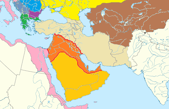 Vicino oriente nel XIX secolo, in arancio il dominio qajarita
