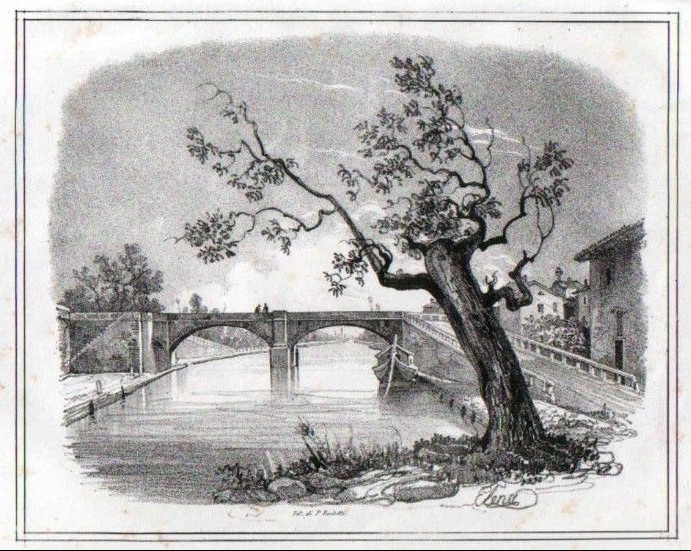 Antica stampa del ponte di Gaggiano, anno 1835