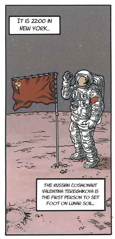 Valentina Tereshkova alza la bandiera rossa sul nostro satellite