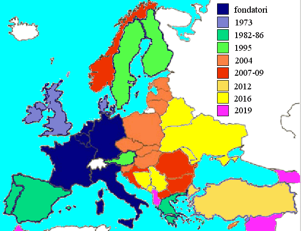 L'espansione dell'Unione Europea dalla sua fondazione al 2020