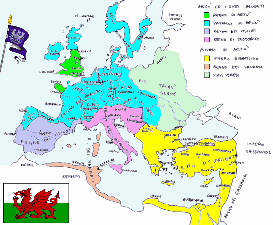 L'Europa barbarica nel 501 d.C., disegno dell'autore