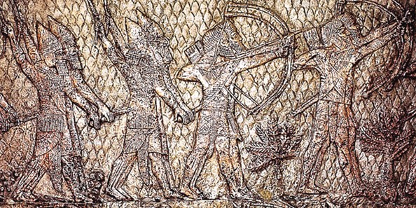 Guerrieri assiri in un bassorilievo del VII secolo a.C. oggi al British Museum di Londra