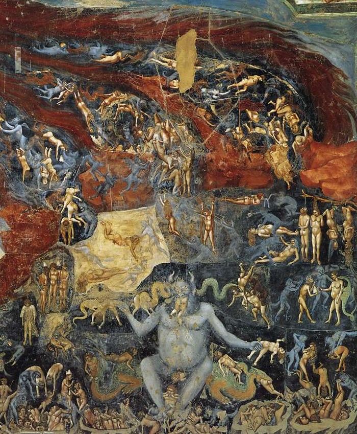 Giotto, l'Inferno, dettaglio del Giudizio Universale nella Cappella degli Scrovegni a Padova (1306)