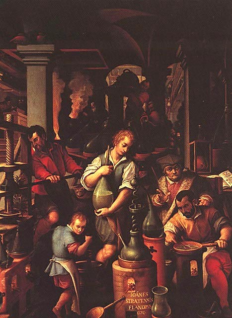 Jan Van der Straet, "Il laboratorio dell'Alchimista", Firenze, Palazzo Vecchio (1570)