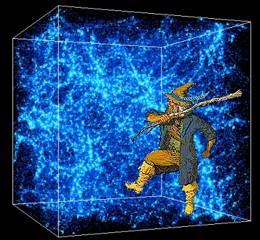 Tom Bombadil qui non se la prende con il Vecchio Salice, ma con la Materia Oscura che permea l'Universo in una simulazione realizzata dal Center for Cosmological Physics dell'Università di Chicago. Il cubo in figura ha uno spigolo di 140 milioni di anni luce!