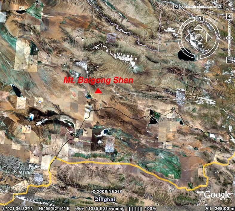 Il monte Baigong Shan in una ripresa satellitare da Google Earth