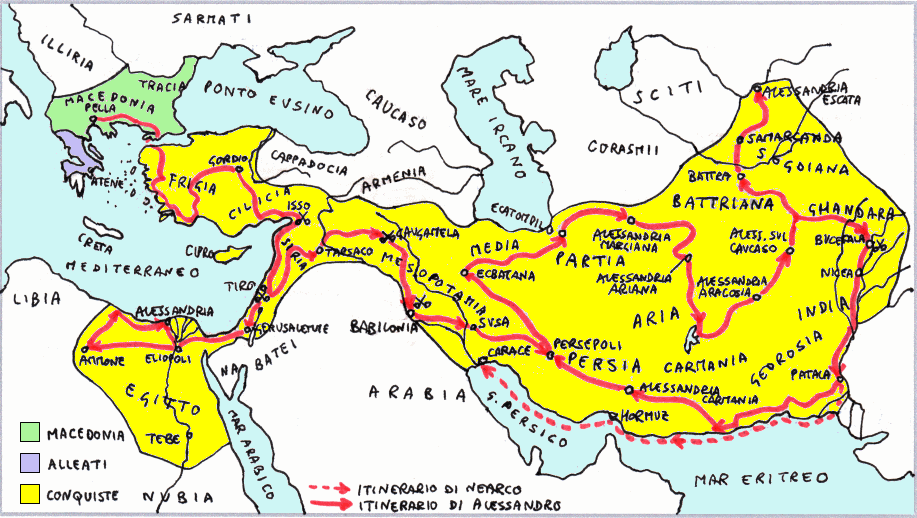 Conquiste di Alessandro fino al 324 a.C.