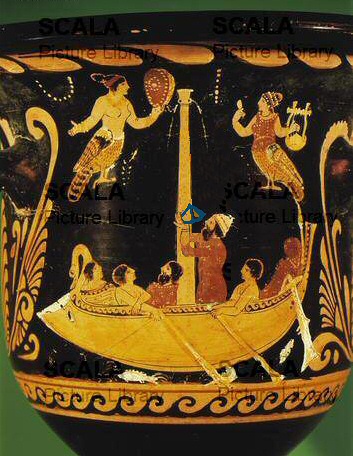 Furio Camillo attraversa l'oceano Atlantico su un vascello cartaginese, pittura vascolare del II sec. a.C.