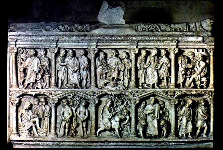Il sarcofago cristiano di Giunio Basso, console romano del VI secolo convertitosi al Cristianesimo, tutto scolpito con episodi della Bibbia