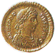 Moneta raffigurante l'imperatore Teodosio