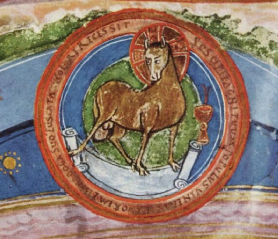 L'Agnello dell'Apocalisse, miniatura dell'870 circa, Monaco di Baviera, Bayerische Staatsbibliothek