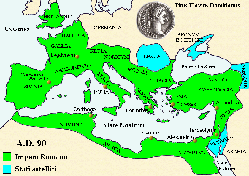 L'Impero Romano nel 90 d.C., disegno dell'autore di questo sito