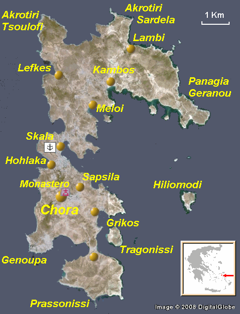 Mappa satellitare dell'isola di Patmos (da Google Earth)