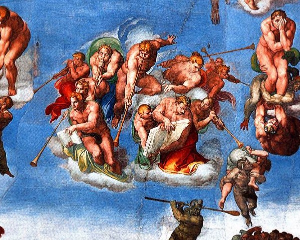 Michelangelo Buonarroti, gli Angeli con le Trombe, particolare del Giudizio Universale nella Cappella Sistina