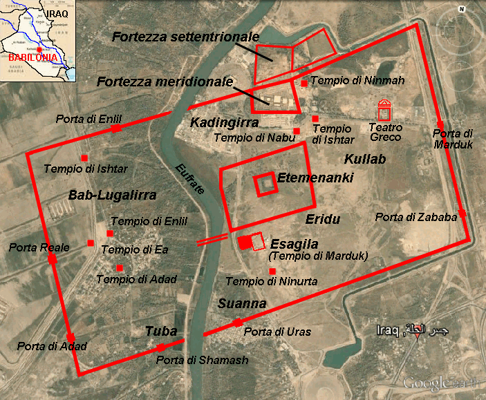 Mappa satellitare del sito dove sorgeva l'antica Babilonia