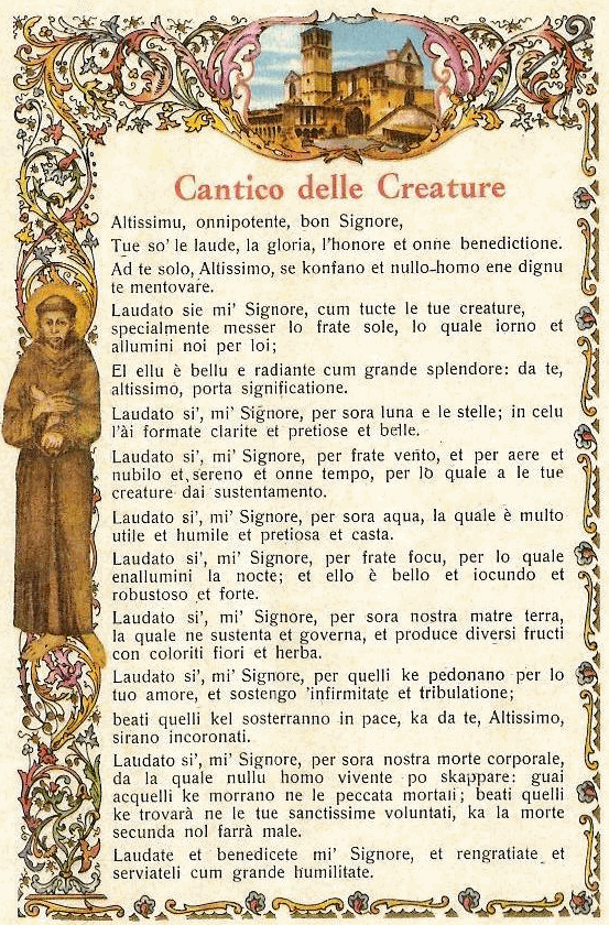 Il "Cantico di Frate Sole" di San Francesco d'Assisi
